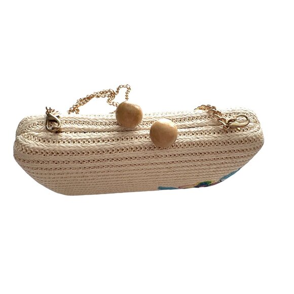 Haute Hippie Straw Hard Case Embroidered Gold Chain Crossbody Boho Bag - Picture 4 of 8